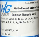 VHG Labs Common Elements Mix 2 Multi-Element Standard in 5% HNO3 tr. HF, 100μg/mL, 100 mL HDPE Bottle - SM70B-100